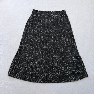 Simlu Women's Black White Polka Dot Pleated Skirt XL Polyester Stretch Fit Flare
